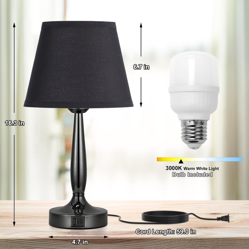 Kakanuo Touch Bedside Lamp for Bedroom with USB C Port,