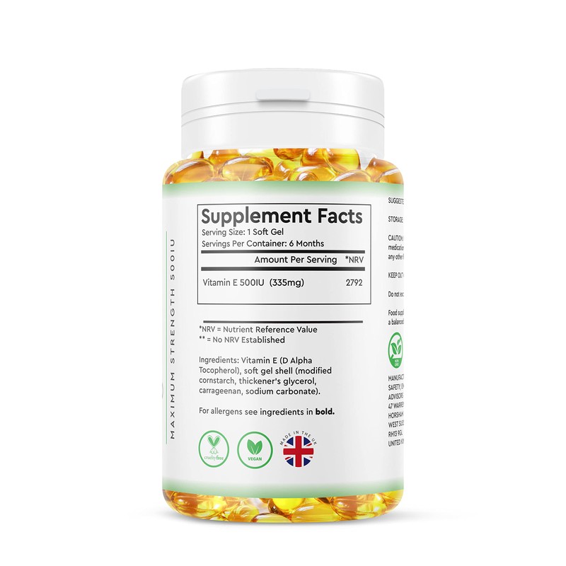 Vitamin E 500IU Vegan Softgels - 6 Month Supply 180ct