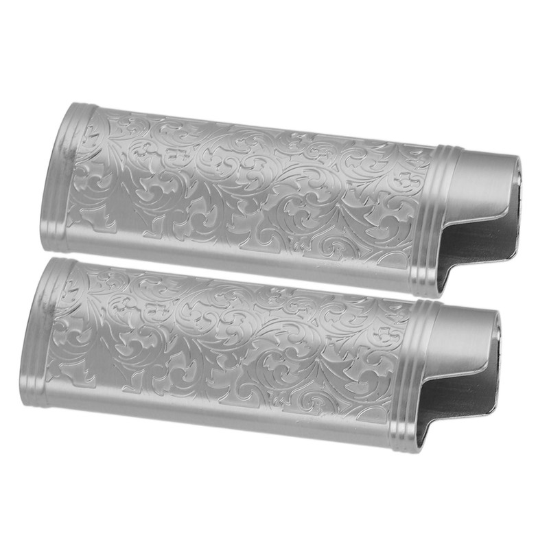 2 Pcs Lighter Case Zinc Alloy Vintage Floral Stamped Classical
