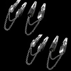 4 PCS Silver Metal Snap Hair Clips Chain Cross Heart Hair Barrettes Clips with Pendant Girls Hair Accessories