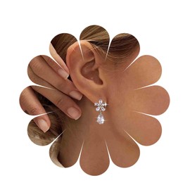 Aneneiceera Vintage Crystal Flower Earrings Gold Teardrop Crystal Earrings Rhinestone CZ Petal Earrings Flora Crystal Stud Earrings Jewellery for Women and Girls, Crystal