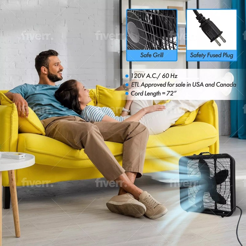 Comfort Zone 20" Box Floor Fan with 3-Speeds and Carry