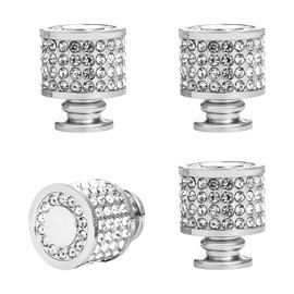MOROBOR Rhinestone Drawer Knob, 4pcs Zinc Alloy Silver Cabinet Knobs Imitation Diamond Wardrobe Door knobs Round for Kitchen Bathroom Drawer
