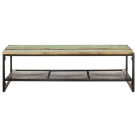 vidaXL Solid Reclaimed Wood Coffee Table with Iron Legs, Rustic Farmhouse Style, Extra Lower Shelf Storage Space, Nature Reclaimed Wood Color, Rectangular Shape, 43.3"x23.6"x13.8" Dimensions