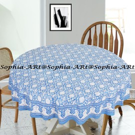Sophia-Art - Mantel redondo de algodón de 90 pulgadas, 6 plazas para exteriores, para patio, evento, boda, campamento, fiesta, lavable, decorativo, para mesa de cocina (patrón de 11 flores)
