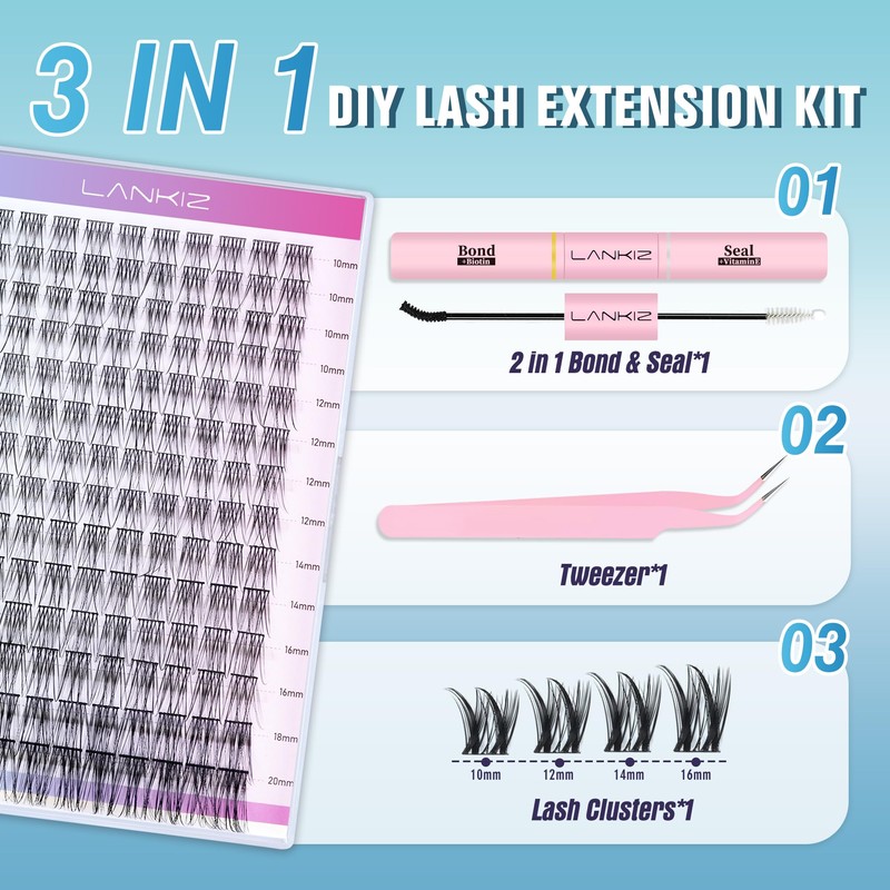 LANKIZ Lash Clusters Kit With Bond and Seal Natural Wispy
