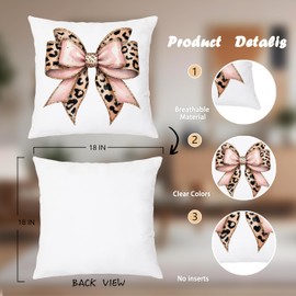 Nipil Trendy Coquette Leopard Bow Pillow Covers 18x18 Set of 2, Coquette Room Decor, Cheetah Print Room Decor, Leopard Print Decorative Throw Pillow Covers Pillowcases for Girly Bedroom Dorm Apartment
