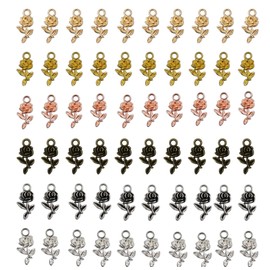 Ruwado 60 Pcs Rose Charm Mini Multicolor Metal Bulk Flower Charms Pendant for Jewelry Making DIY Earring Keychain Necklace Bracelets Jewelry Finding Accessories Supplies