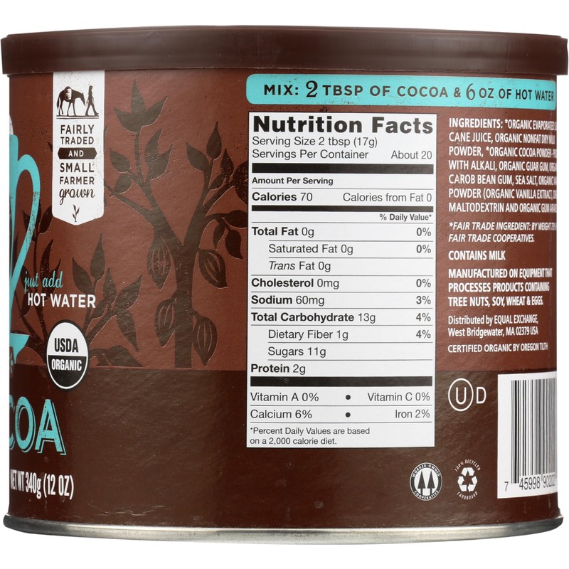 Equal Exchange Hot Cocoa Mix, Cans Chocolate, 12 Oz (ogh-equalch)