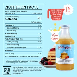 Uncle Bob's Butter Country Original Buttermilk Syrup for Pancakes and Waffles, Less Sugar, No Corn Syrup, Gluten Free, Made without Artificial Flavors, 16 fl oz Bottle/2 Pack