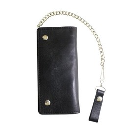 GARGOYLE BELLS Mens Wallet with Anti-Theft Chain Genuine Leather Black Tirfold Biker Motorcycle Wallet Card Holder Trucker Wallet Coin Pocket