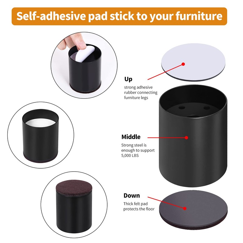 RCHYFEED Furniture Risers 2 inches Metal, 4 Pack Bed Riser