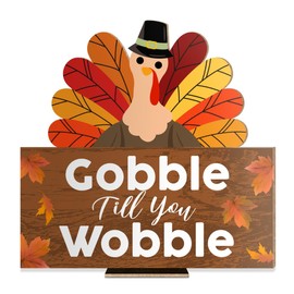 Thanksgiving Decorations Sign, Turkey Decorations, Thanksgiving Decor Indoor for Home Office Front Door, Happy Thanksgiving Decorations for Kitchen, Gobble Till You Wobble
