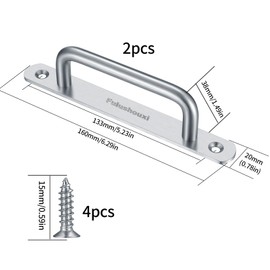 2 Pcs Barn Door Handles, Sliding Door Pull Handles, Stainless Steel Closet Cabinet Door Handles Pulls with Plates for Cupboard Cabinet Wardrobe Drawer Shed Pull Handles, 160mm/6.3 inch - Silver