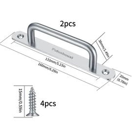 2 Pcs Barn Door Handles, Sliding Door Pull Handles, Stainless Steel Closet Cabinet Door Handles Pulls with Plates for Cupboard Cabinet Wardrobe Drawer Shed Pull Handles, 160mm/6.3 inch - Silver