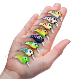 Trout Wobbler Set Floating 8 Pieces 2 g 3 cm in Bait Box 1-2 Metre Diving Depth Wobbler Trout with Single Hook Mini Wobbler Trout Perch Chub