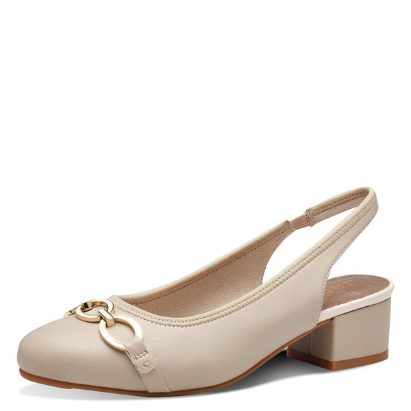 Jana Women's Vegan Slingback Pumps with Block Heel, Taupe Beige,