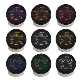 ELING 52mm 2'' Water Temp Gauge 9-32V Water Temperature Meter with 8 Colors Backlight for Vans Tractors Trailer (Black+Black)