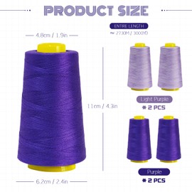 All-Purpose Polyester Sewing Thread - 4-Pack (12,000 Yards Total) - Purple Thread Cones for Serger, Overlock, Quilting & Sewing Machines