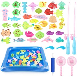 badaren Fishing Toy, 43-Piece Magnetic Fishing Game, Bath Toy, Fishing Game Bath Toy with Pool, Fishing Rod and Net, Magnetic Fishing Game for Children, Gift for Girls and Boys