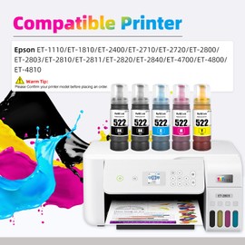 EXCERCUS T522 522 Ink Refill Bottles Compatible for Ecotank ET-2760 ET-4760 ET-2750 ET-2720 ET-3760 ET-2850 ET-15000 ET-2800 ET-4700 ST-4000 ST-2000 ET-3710 ET4810 ET-3850 Printer (2BK C M Y)