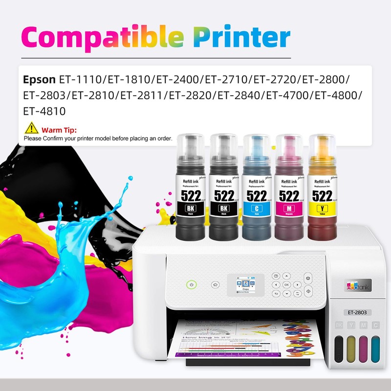 EXCERCUS T522 522 Ink Refill Bottles Compatible for Ecotank ET-2760