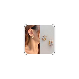 Yheakne Vintage Enamel Flower Earrings Wide C Shape Earrings White Open Circle Earrings Tulip Flower Earrings Enamel Open Hoop Earrings Jewellery For Women, Zinc