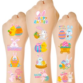 150 PCS Easter Tattoos for Kids, 6 Sheets Spring Basket Stuffers Fake Tattoos with Bunny Egg, Cute Individually Stickers for Easter Basket Filler Party Favors Accessories
