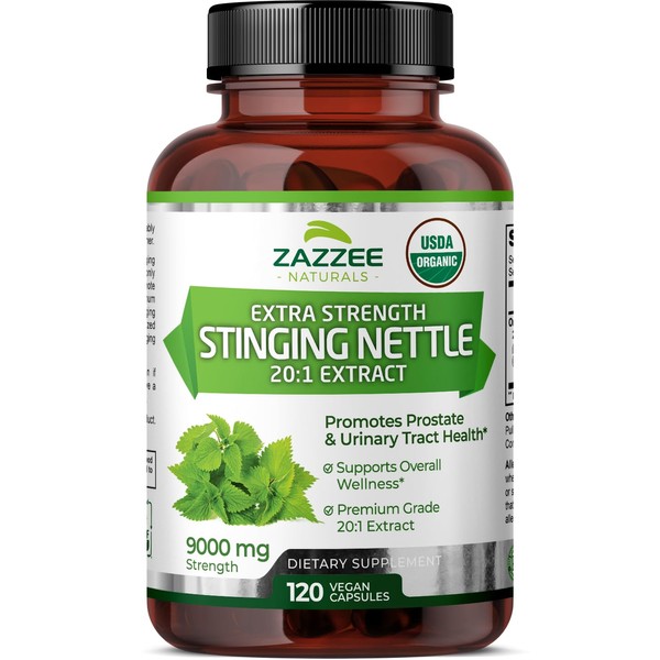 Zazzee USDA Organic Stinging Nettle 20:1 Extract, 9000 mg Strength, 120 Vegan Capsules, 4 Month Supply, Concentrated, Standardized 20X Extract, Certified Organic, 100% Vegetarian, All-Natural, Non-GMO