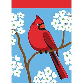 Perched Red Cardinal Springtime Blue 13 x 18 Rectangular Small Garden Flag