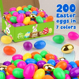 200 Pack Easter Eggs Bulk Include 6 Surprise Golden Eggs, 2.4 Inch Bright Colors Fillable Plastic Easter Egg Empty for Easter Hunt, Easter Basket Stuffers Fillers, Party Favors Classroom Prize