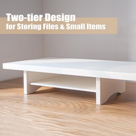 ROCDEER Bamboo Dual Monitor Stand Riser White, 2-Tier Desk Monitor Riser for 2 Monitors, Supports for PC Computer Monitor, Printer, Heavy TV Riser up to 300 lbs, White