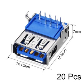 uxcell PCB USB Connector Type-A 3.0 Female Jack 9 Pin Bend Foot 90 Degree 20pcs