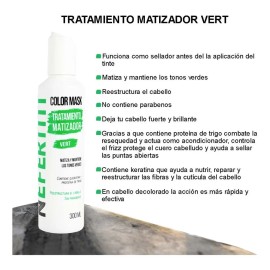 Nefertiti, Matizador Verde + Keratina Sin Parabenos, 300 Ml.