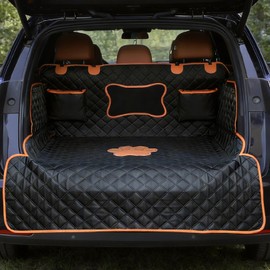 PREWERK SUV Cargo Liner for Dogs, PU Leather Dog Trunk Cover for SUV with Bumper Flap, 100% Waterproof Pet Cargo Protector, Universal Fit for Mid-Size & Large SUVs (Dog Paw, L)