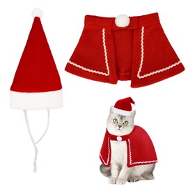 CHEERYMAGIC Cat Christmas Outfit, Christmas Pet Costumes Clothes, Dog Christmas Outfit, Pet Santa Hat Scarf Cloak for Puppy Dog Cat A6-SDMPF