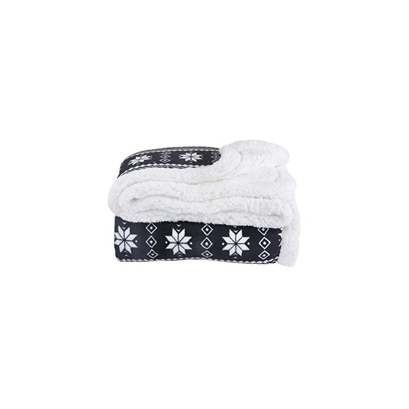 Black Snowflake Design Luxury Fleece Blanket Soft Sherpa Sofabed Throw