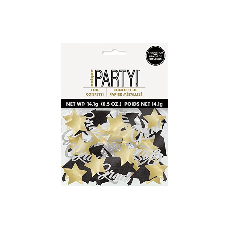 Unique 24879 Large Foil Confetti-Stars & Caps Graduation Party, Multicolour