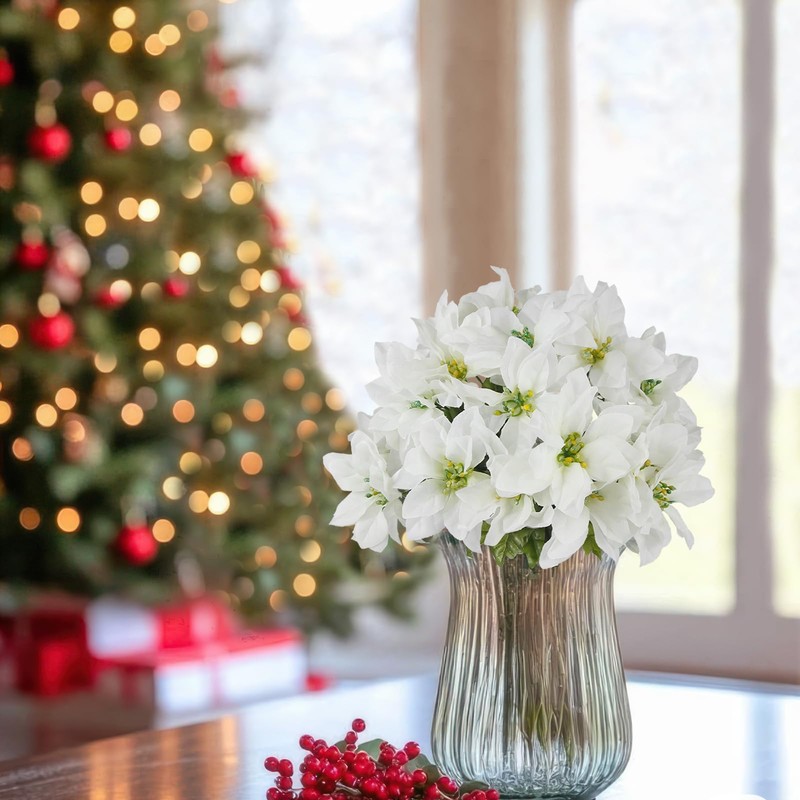 CITYES 4 Pcs Artificial Poinsettia Bushes Poinsettias Artificial Christmas Flowers