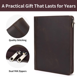 Geslun Genuine Leather Portfolio for Women and Men, 8.5 x 11 Legal Pad Padfolio, Zippered Notebook Organizer for 13” Laptop, Business Executive Professional Folio for Work, Dark Khaki