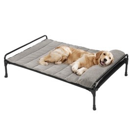 Veehoo Elevated Raised Dog Bed+Removable Padded Bolster-Cooling Outdoor Indoor Dog Cot Bed with Railing for Large Sized Dogs, Pet Cot Dog Hammock Bed Elevated Dog Couch Ded with Bolster-41 x 27"