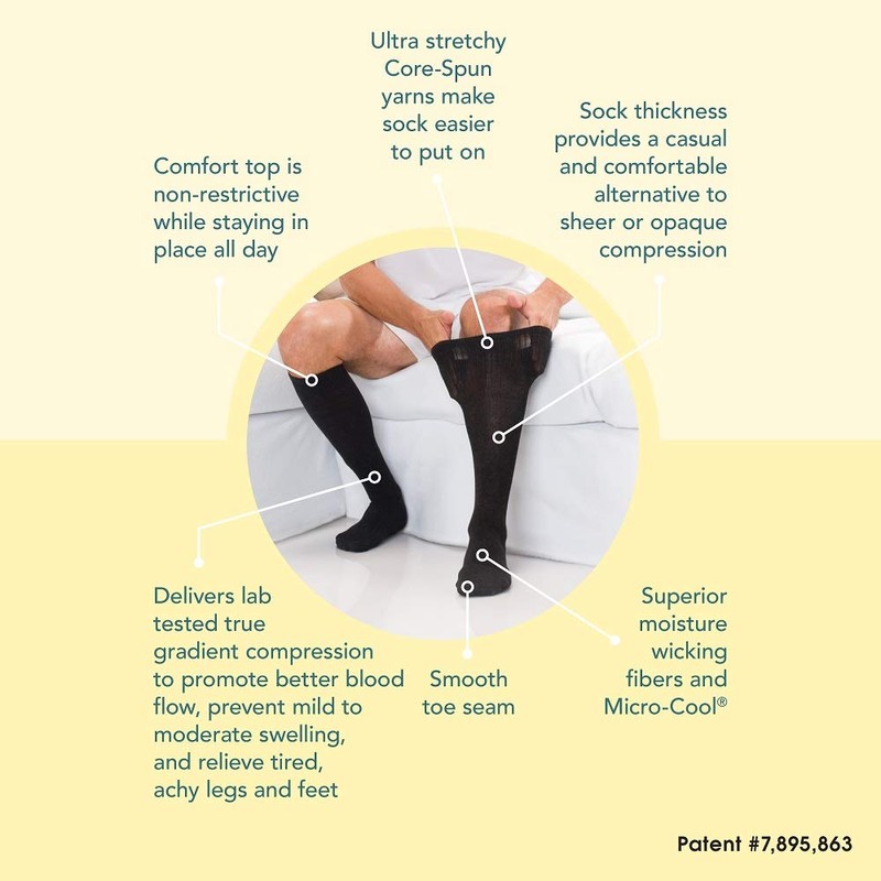 Core-Spun 10-15mmHg Medical Light Graduated Knee High Compression Socks (Black,