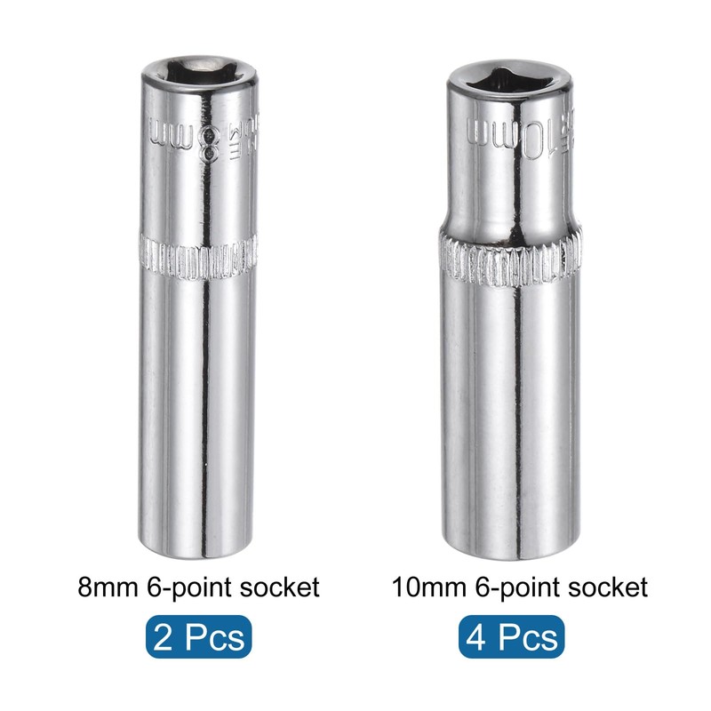 sourcing map 6-Point Shallow Socket, 1/4" Drive 2pcs 8mm Deep