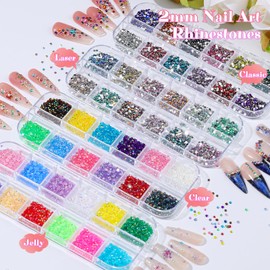 2mm Nail Pearls Rhinestones for Bedazzling Kit, Mixed-Color Jelly Clear AB Rhinestones Decoration Flatback Pearls Nail Accessories with Tweezers and Brush for Nail Art DIY Cap Tumblers Face Makeup