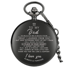 Pocket Watch Vintage Men's Quartz Engraved Pocket Watch for Dad with Chain & Dad Christmas Birthday Xmas Gifts, B-Dad Negro