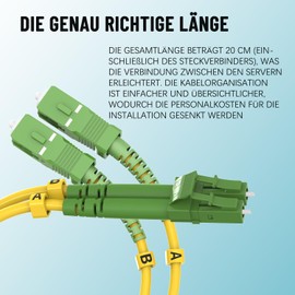 EMSECKO Fibre Optic Cable SC/APC to LC/APC Duplex Singlemode 22 cm 3.0 with Adapter (LC/APC-SC/APC-SM-DX)