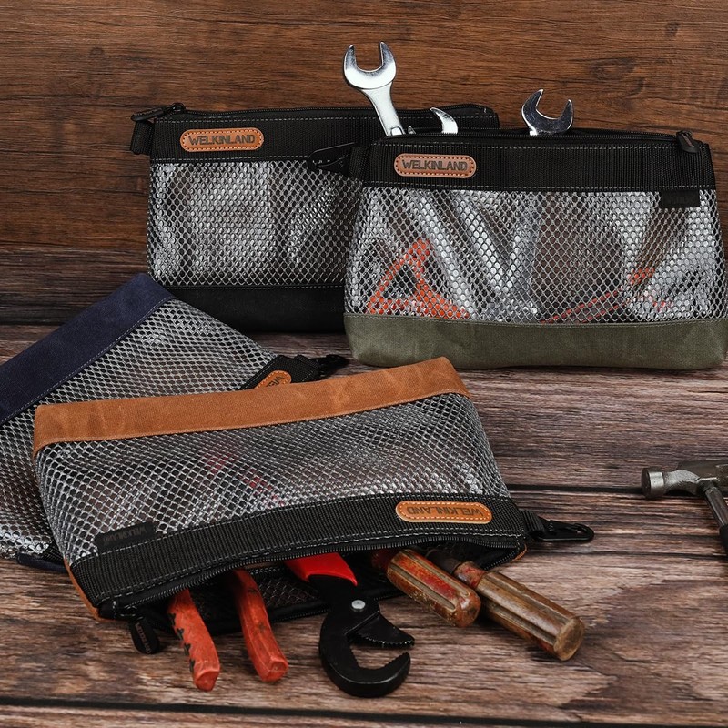 WELKINLAND 12-Inch Waxed Canvas Tool Pouches, 4PCS-Set Clear Tool Pouch,