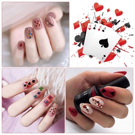 Playing Cards Nail Art Stickers, Interesting Nail Art Decals 3D Self-Adhesive Nail Sticker Design Holographic Funny Playing Cards Nail Decal for Women Girls Manicure Decoration Lucky Nail Art Tips