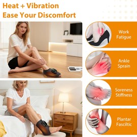 Masajeador de pies y tobillos, almohadilla térmica inalámbrica para tobillos con función de masaje, tobillera térmica con masajeador, 6 niveles de calor y 3 modos de vibración
