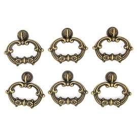 LXZ 6 Sets Distressed Antique Brass Finished Vintage Cabinet Pulls – Drop Ring Pulls Handles for Dresser Drawer Cupboard, Dimension 1.9-in x 1.8-in